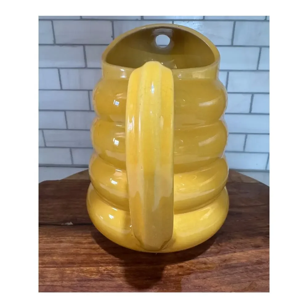 Vintage Padre California Pottery Yellow Beehive Pitcher Ringware Jug 1930s 1940s